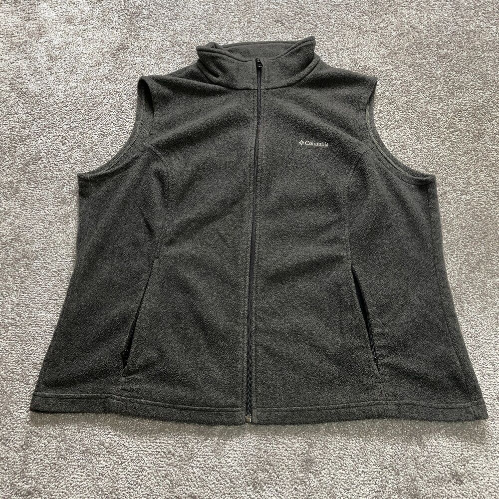 Columbia Vest Mens 2XL Dark Gray Full Zip Outdoor Hiking Camping Soft Adult